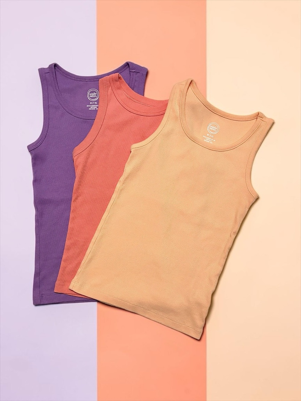 Wonder Nation Girls Tank Top Trio – Lavender • Coral • Peach – Medium (7–8)